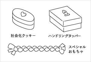 社会化クッキー、ハンドリングタッパー、スペシャルおもちゃ